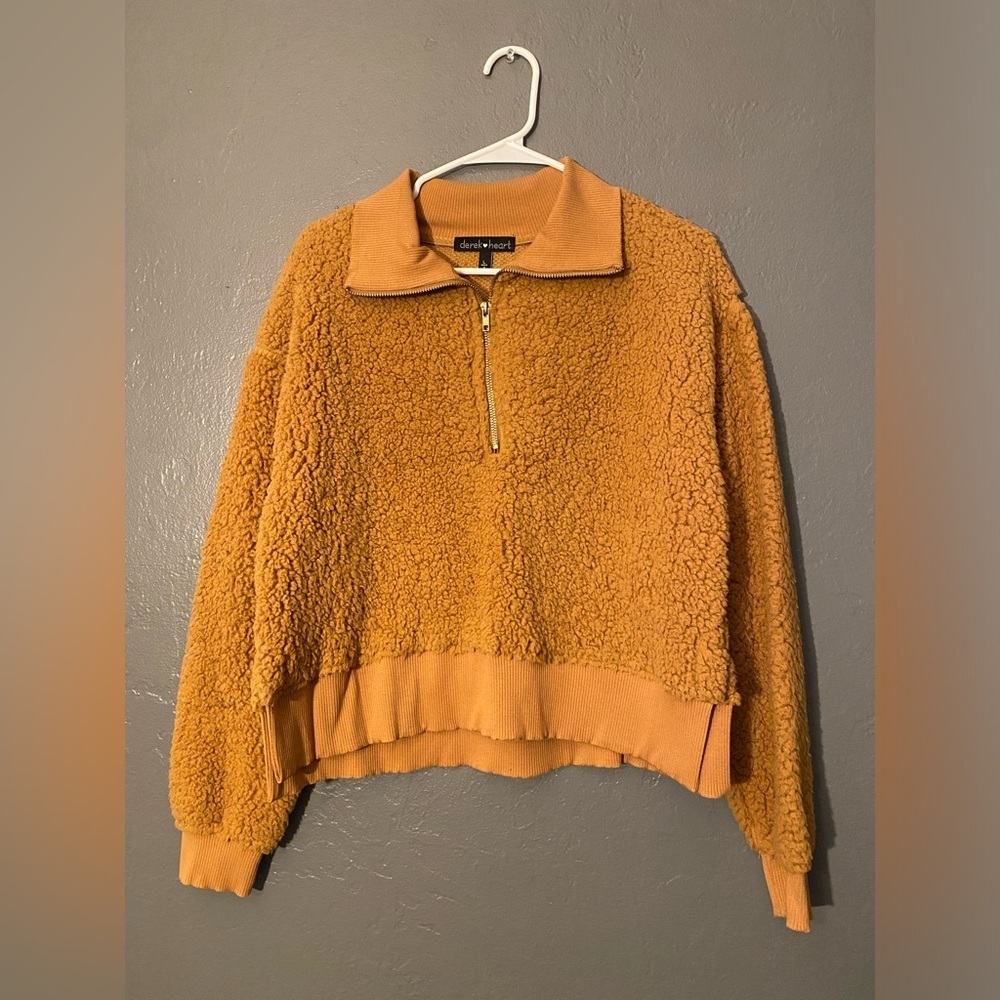 DEREK HEART Womens Sherpa Juniors Pullover Top Half Zip Rib Turtleneck Size L